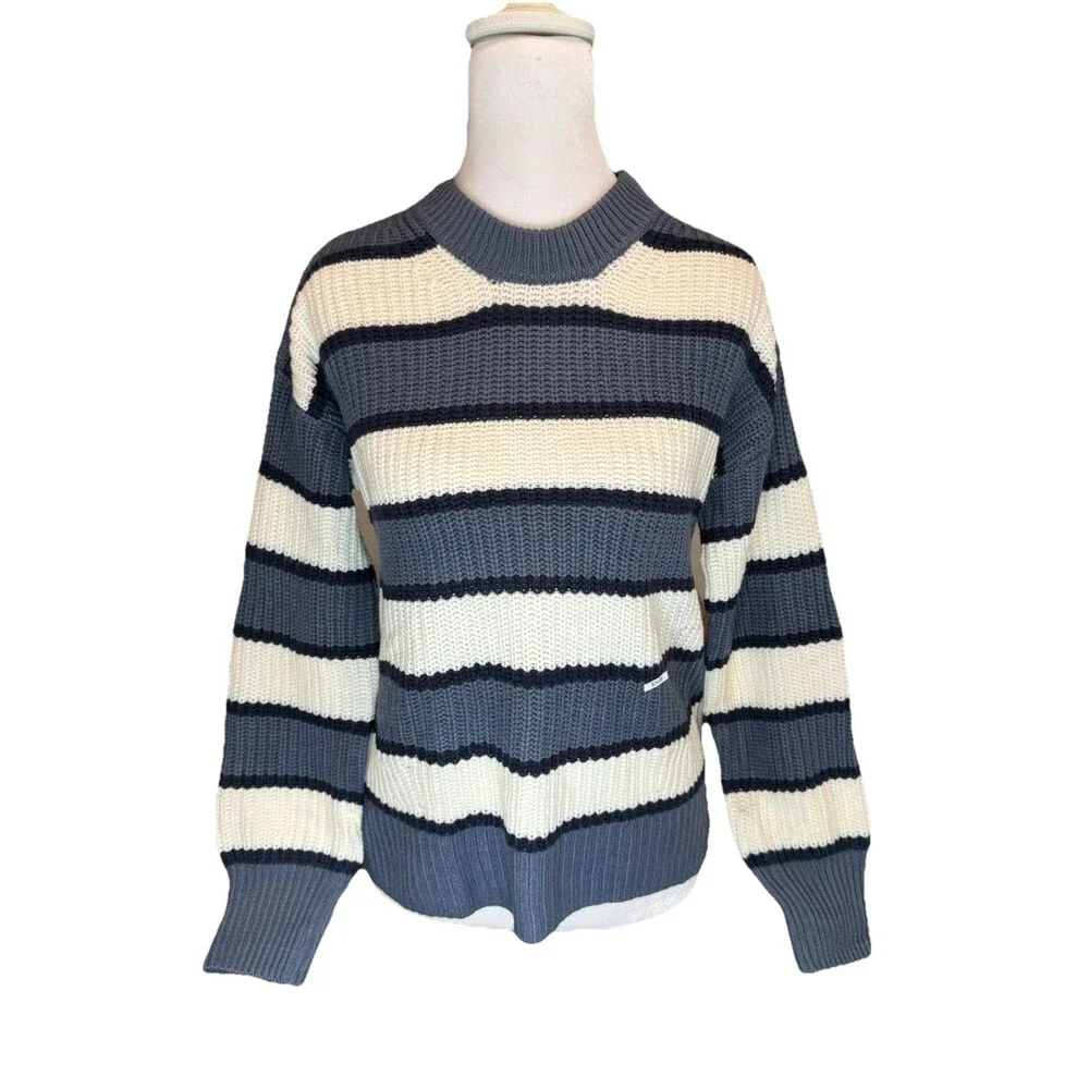 SO Women's Juniors' Crewneck Pullover Sweater Size XS Blue & White Stripe NWOT